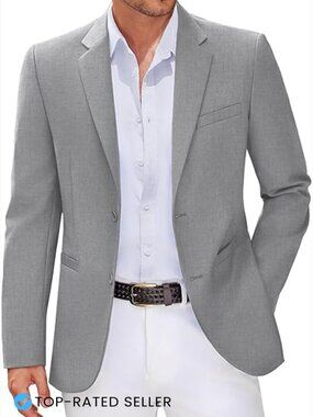Slim Fit Sport Coat Lightweight Blazer Business Casual Two Button Jacket